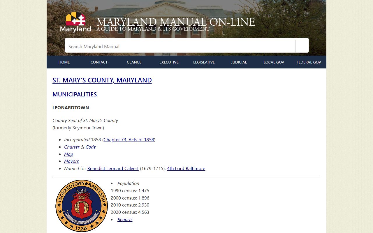Leonardtown municipal and police profile for arrest records