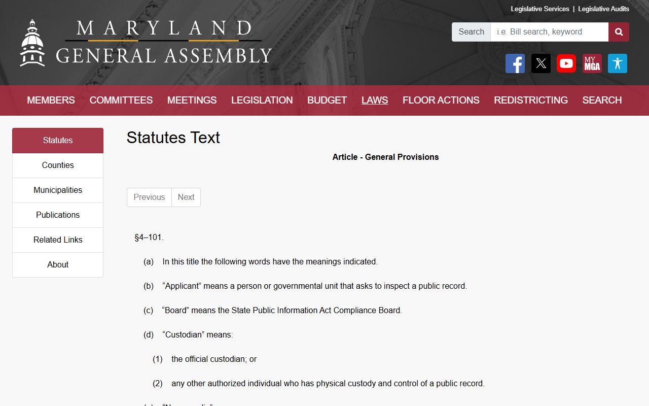 Maryland public-record definition for St. Mary's County booking photos